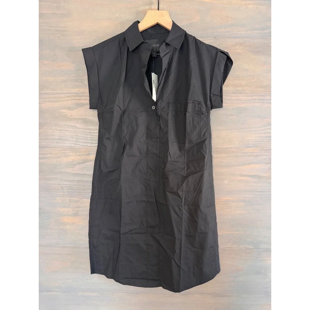 J. Crew Short Sleeve Poplin Shirtdress Black Cotton C4230 XXS